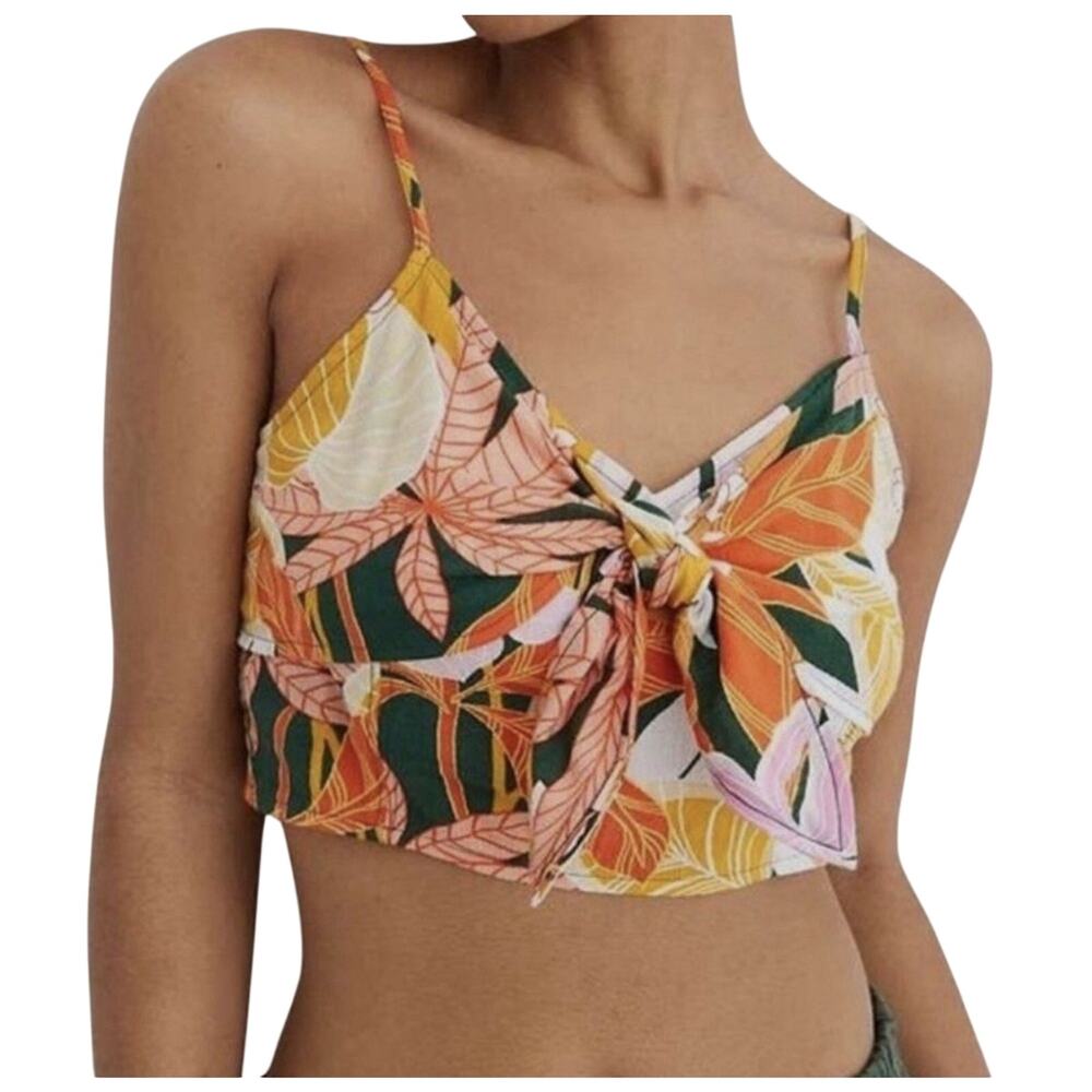 Aerie Tropical Tie Front Crop Top XL Floral Vacation Beach Stretch Festival